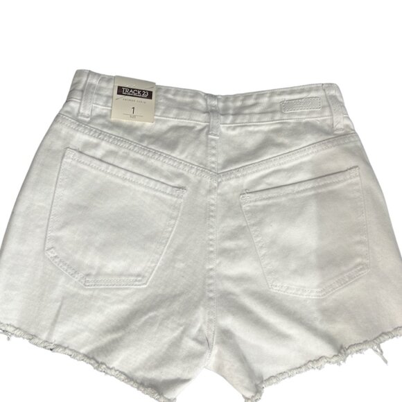 Track 23 Heavy R+T White High Rise Distressed Mom Shorts Size 1 - Picture 3 of 3